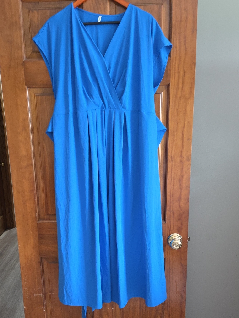 HALARA Cobalt Blue V-Neck Wrap Midi Dress